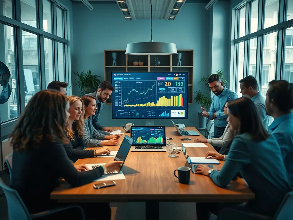 A diverse group of professionals collaborating on financial strategies in a modern, sunlit office, symbolizing CGO's commitment to providing comprehensive financial support and guidance to organizations.
